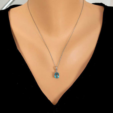 Premium 925 Sterling Silver Large Oval Aquamarine Necklace