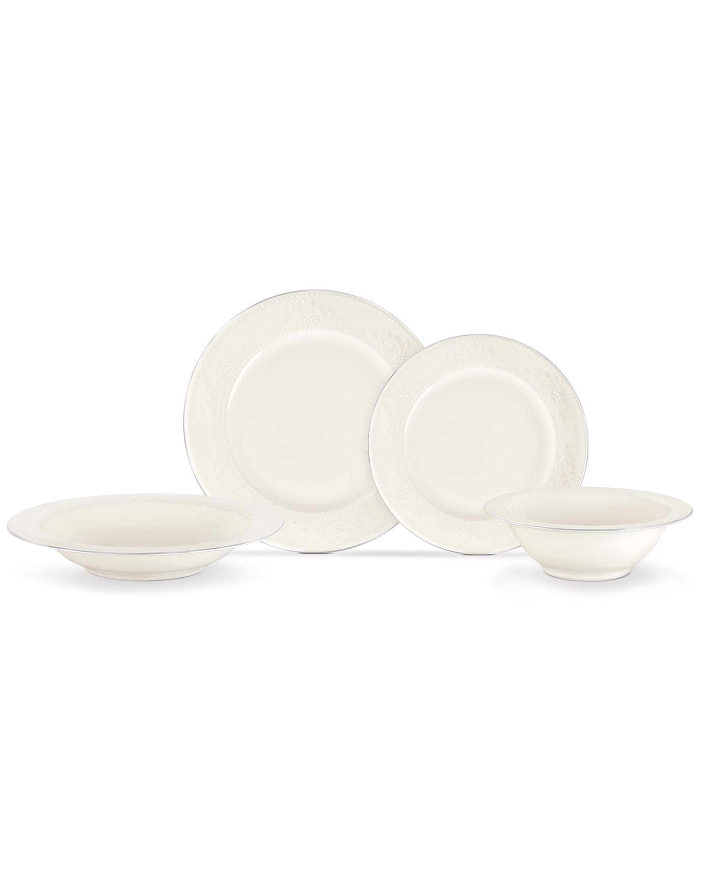 New Bone Porcelain 6-Person Dinner Set - Relief Gold & Platinum Accents