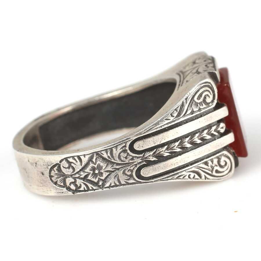 Premium Sterling Silver Rectangular Agate Men's Ring