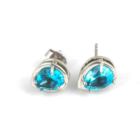 925 Sterling Silver Aquamarine Color Zircon Teardrop Stud Earrings