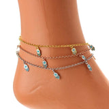 Sterling Silver Enamel Hamsa Hand Charm Anklet
