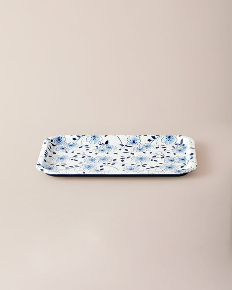 Plastic Rectangular Serving Tray - Serene Blue & White Pattern