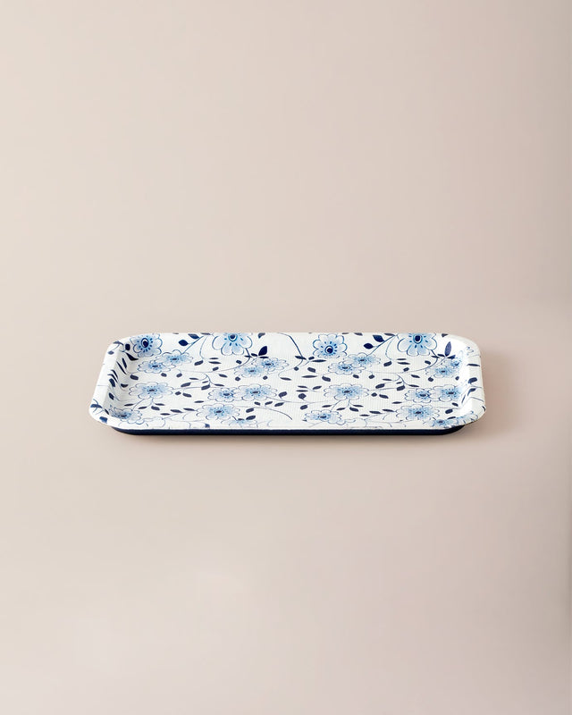 Plastic Rectangular Serving Tray - Serene Blue & White Pattern