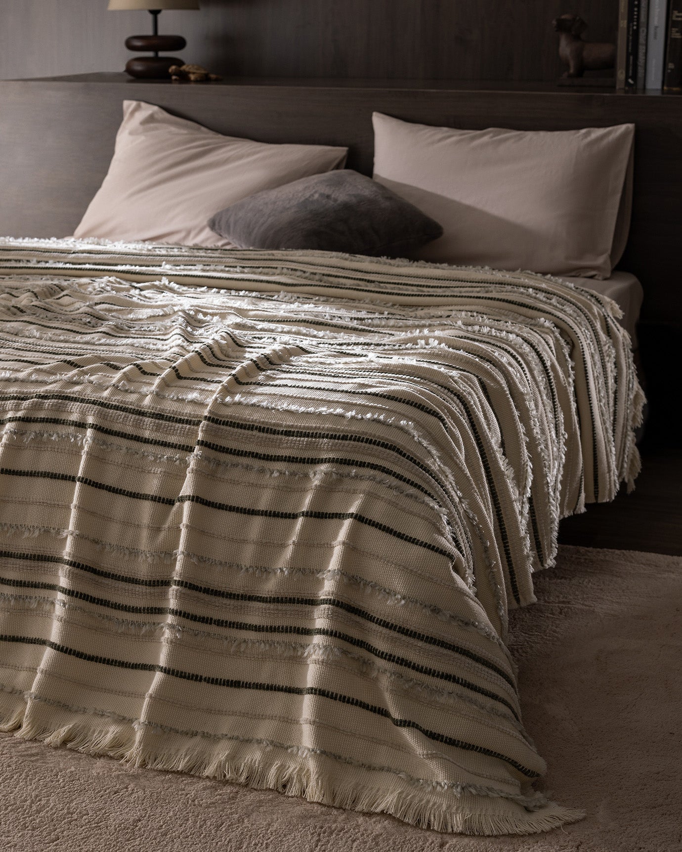 Cozy Acrylic-Polyester Double Bedspread - Ecru Earth Two-Tone Design