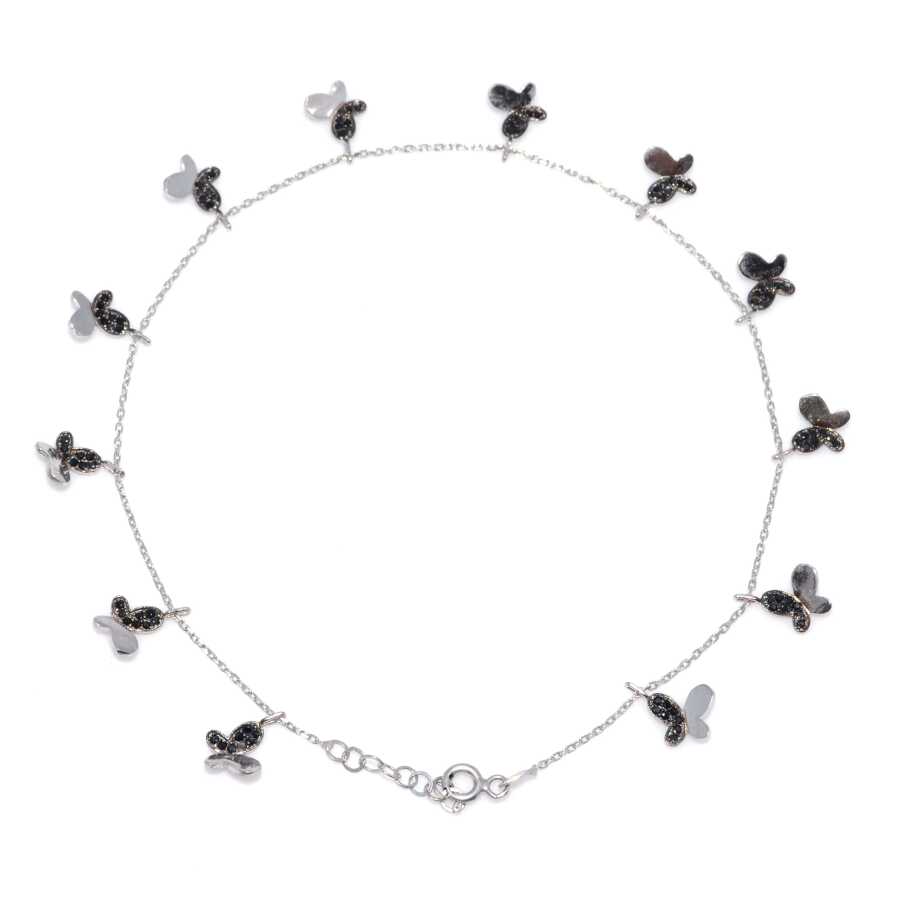 Premium Sterling Silver Butterfly Anklet Bracelet White Black Stone