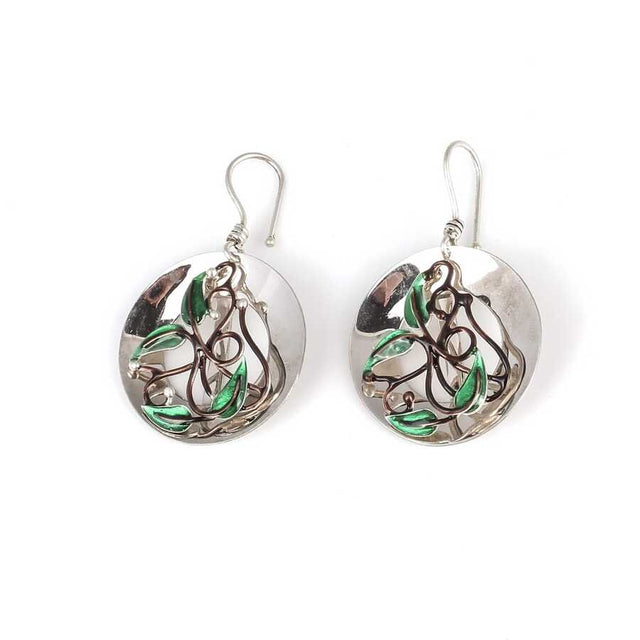 925 Sterling Silver Enamel Leaf Earrings - Distinctive Bowl Design