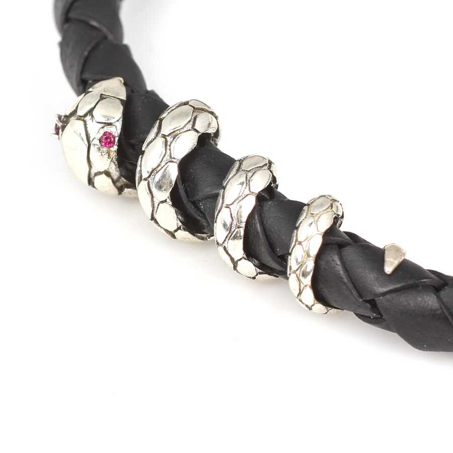 Premium Handcrafted 925 Sterling Silver Leather Snake Bracelet