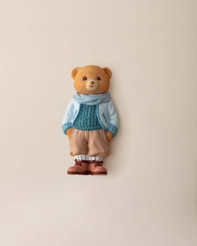 Resin Bear Magnet - Charming Beige & Blue Decor