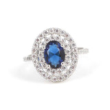 925 Sterling Silver Oval Sapphire Zircon Double Halo Ring