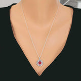 Premium 925 Sterling Silver Double Row Red Stone Necklace