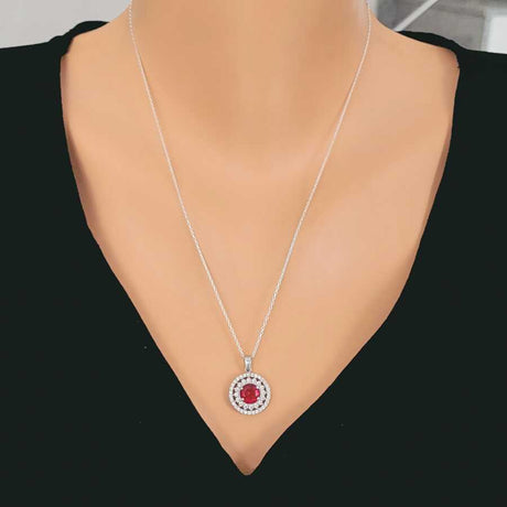 Premium 925 Sterling Silver Double Row Red Stone Necklace