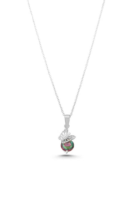 Dazzling Mystic Topaz Sterling Silver Butterfly Pendant Necklace