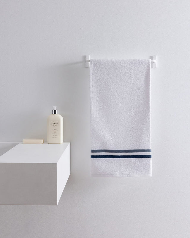 Soft Cotton Face Hand Towel - Absorbent Bathroom Towel - White Blue