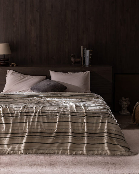 Cozy Acrylic-Polyester Double Bedspread - Ecru Earth Two-Tone Design