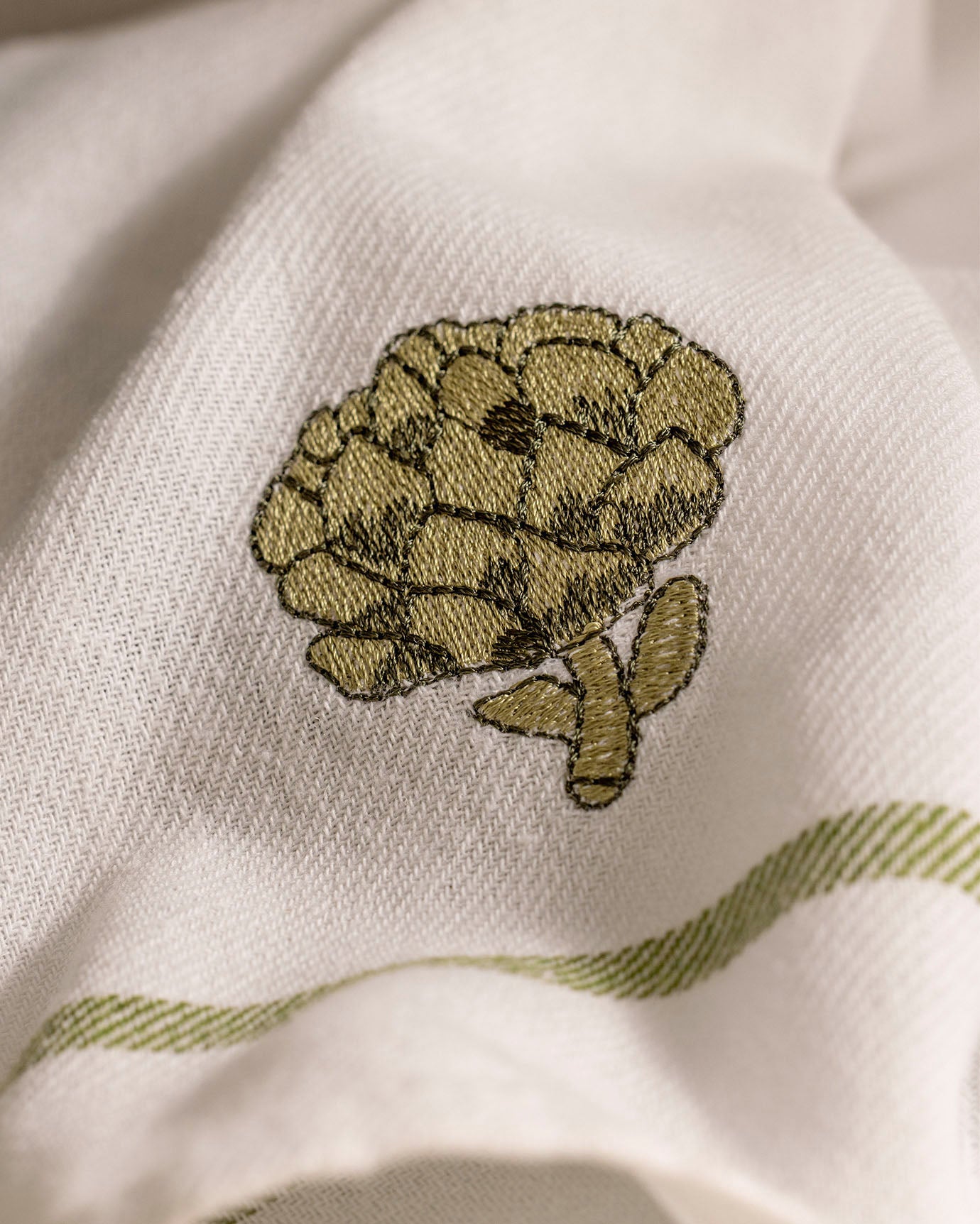 Artichoke Embroidered Dish Towel Set of 2 - White and Green Kitchen Towels