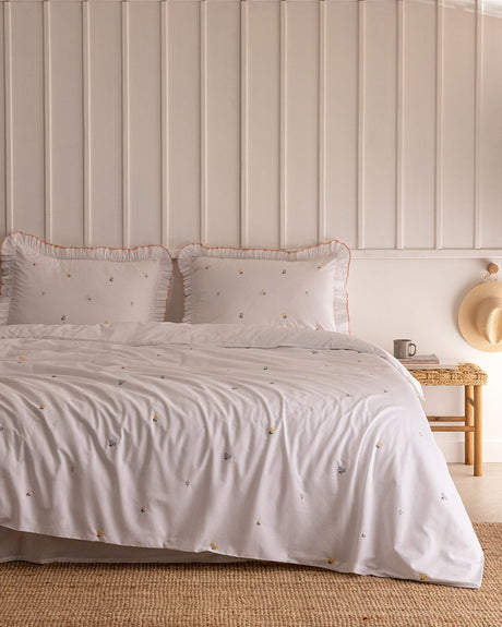 100% Cotton Ranforce Double Duvet Cover Set - Embroidered Saphir Design