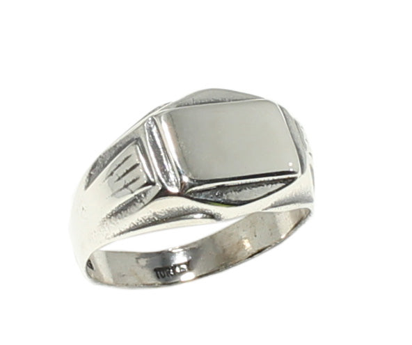 Sterling Silver Rectangular Signet Ring - Polished Flat Top