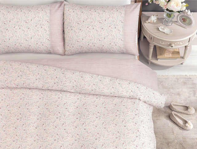 100% Cotton King Size Ranforce Duvet Set - Printed Crepe Design