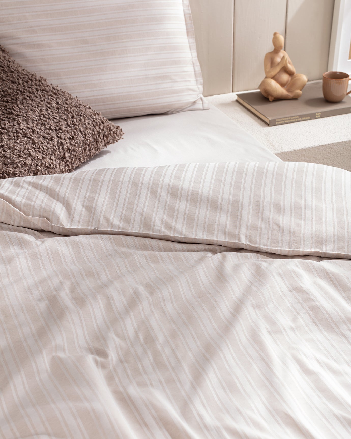 Cotton Blend Sateen Double Duvet Cover Set - Striped