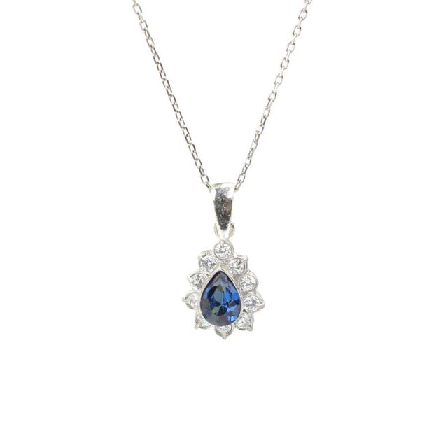 Sterling Silver Necklace - Tiny Flower Teardrop Zircon Design