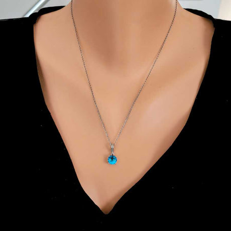 Premium 925 Sterling Silver Round Aquamarine Pendant Necklace