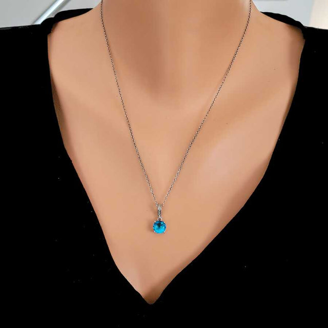Premium 925 Sterling Silver Round Aquamarine Pendant Necklace