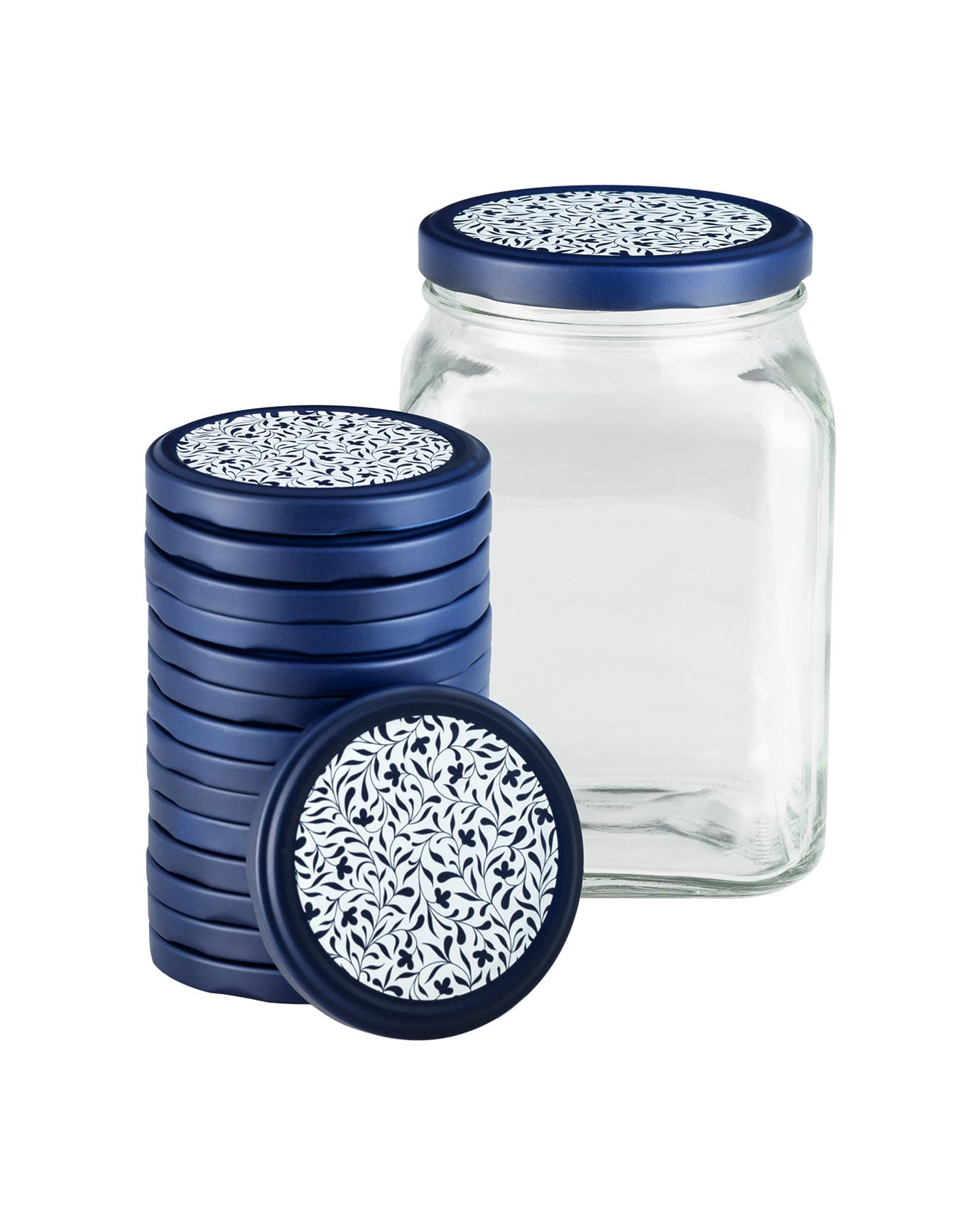 Square Glass Food Storage Container - Blue & White - 1600 ml