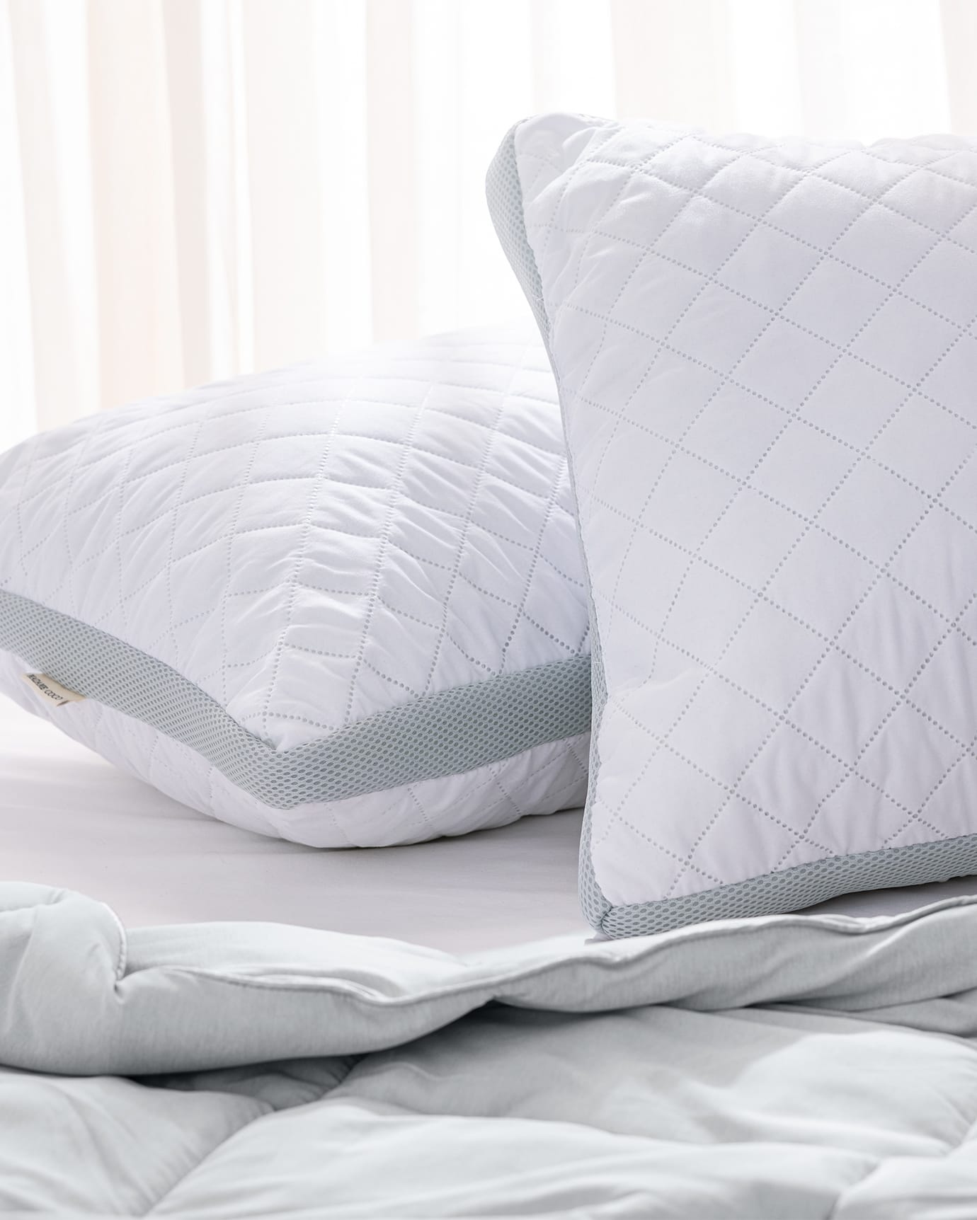 2-Pack Cooling Climate Control Pillows - White & Light Gray Set