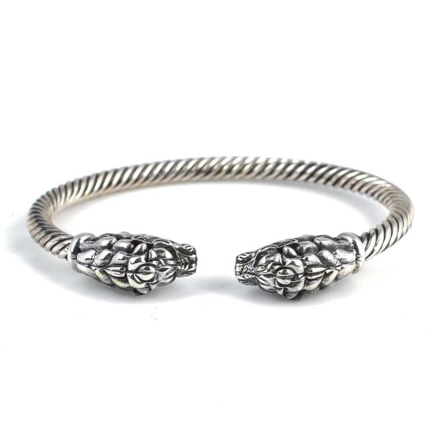 925 Sterling Silver Lion Head Twisted Men's Bracelet
