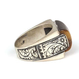 925 Sterling Silver Tiger's Eye Men's Ring - Rectangular Design