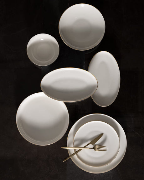 New Bone China 6-Person Dinner Set - White & Gold Elegance