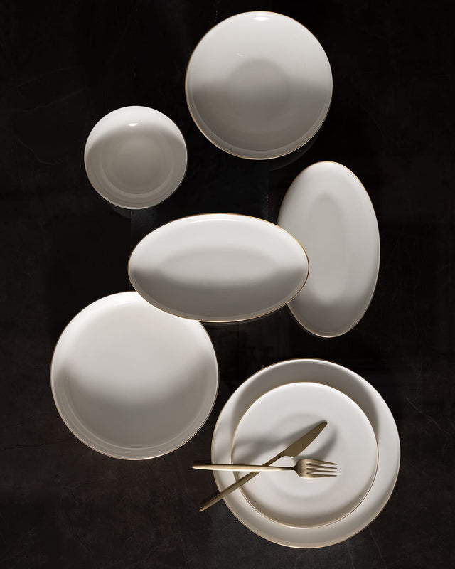 New Bone China 6-Person Dinner Set - White & Gold Elegance