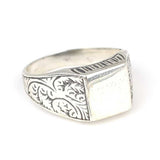 925 Sterling Silver Men's Ring - Square Knight Design, Patterned Band
