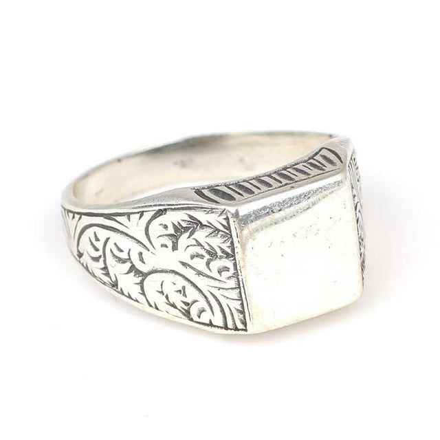 925 Sterling Silver Men's Ring - Square Knight Design, Patterned Band