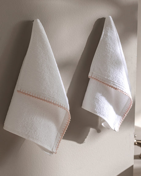 Aveline Crocheted 100% Cotton Hand Towel Set - 2 Pack, White & Powder