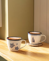 New Bone Ceramic 2-Piece Cup Set - Marine Ocean Design