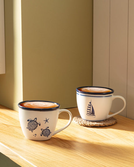 New Bone Ceramic 2-Piece Cup Set - Marine Ocean Design