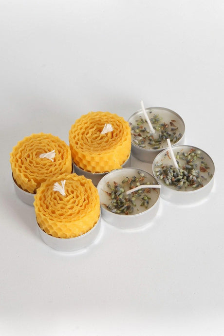 6-Pack Natural Beeswax and Soy Wax Tealight Candle Set