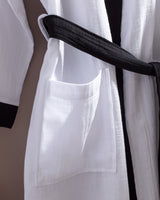 100% Cotton Muslin Bathrobe - Lightweight Black/White