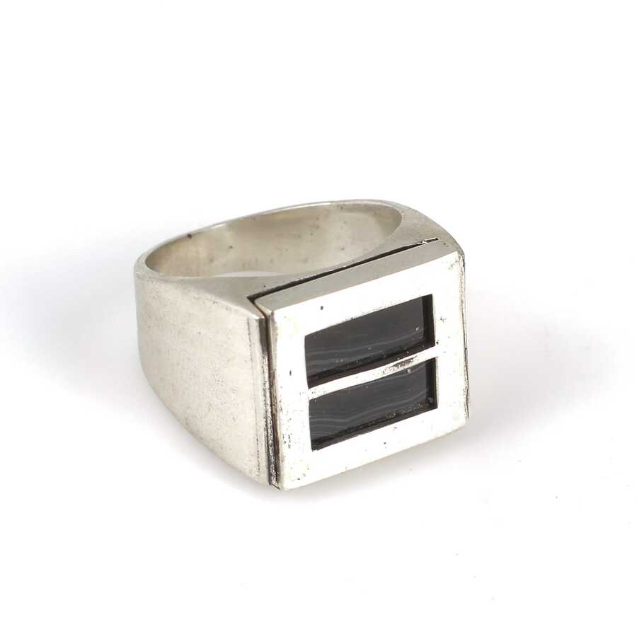 Sterling Silver Rectangular Onyx Men's Ring - Bold Statement