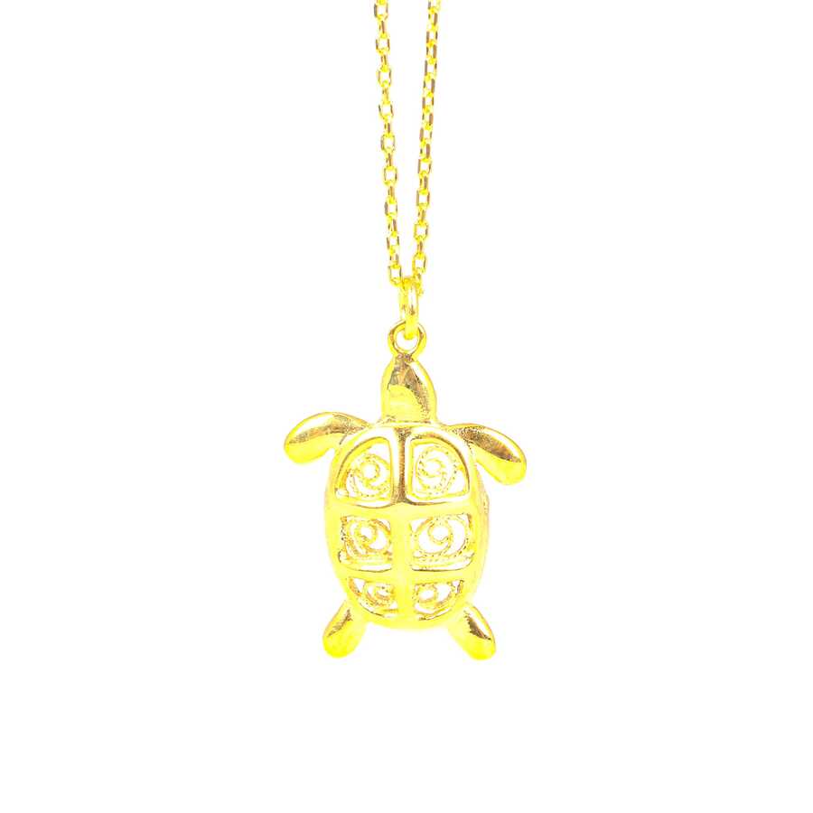 925 Sterling Silver Filigree Turtle Pendant Necklace