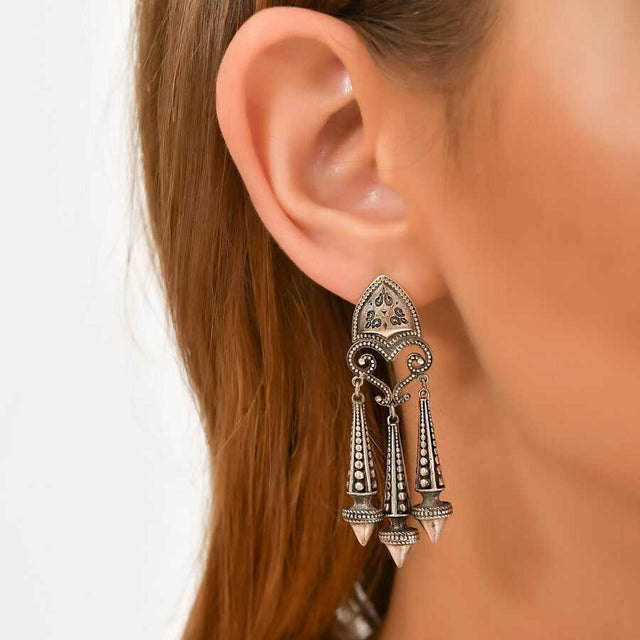 925 Sterling Silver Byzantine Inspired Cone Drop Statement Earrings