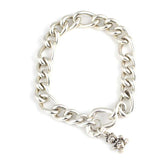 925 Sterling Silver Figaro Bracelet - Heart Lock & Bear Charm