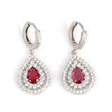 925 Sterling Silver Double Halo Teardrop Ruby Red Zircon Earrings