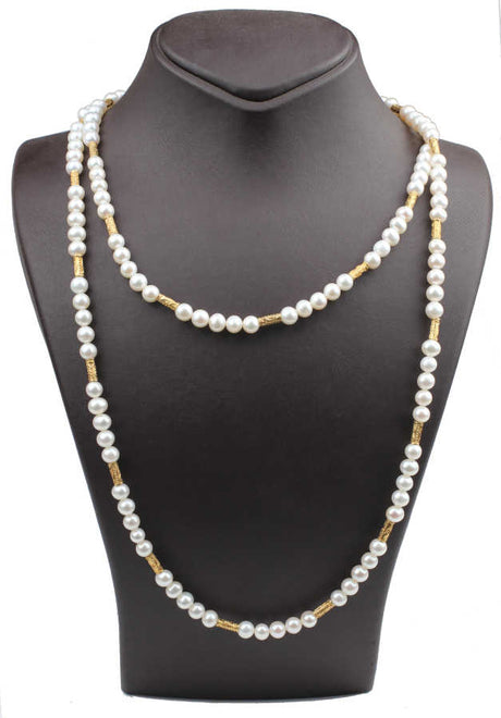 925 Sterling Silver Double Strand Pearl Necklace - Elegant Fancy Design