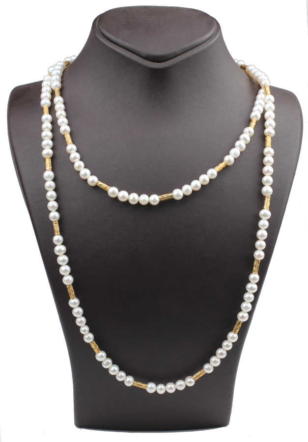 925 Sterling Silver Double Strand Pearl Necklace - Elegant Fancy Design