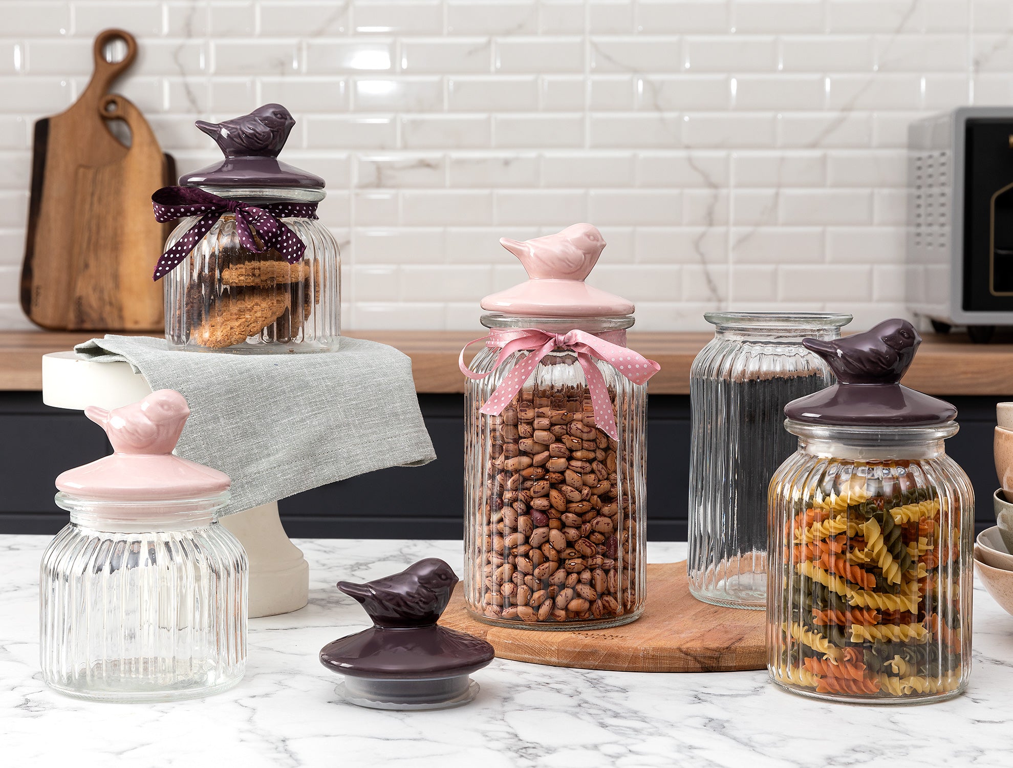 Decorative Bird Motif Cylindrical Storage Jar - 1300ML