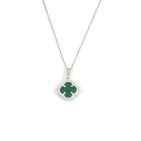 Professional Grade Sterling Silver Malachite Clover Necklace