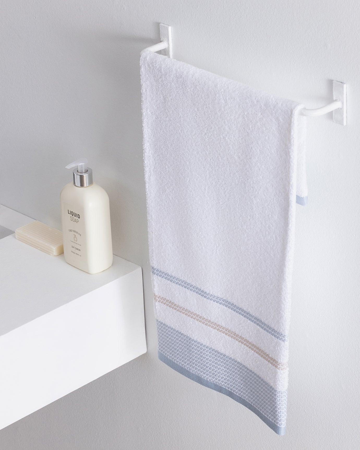 Luth Cotton Face Towel - Soft & Absorbent Hand Towel - Blue/Beige