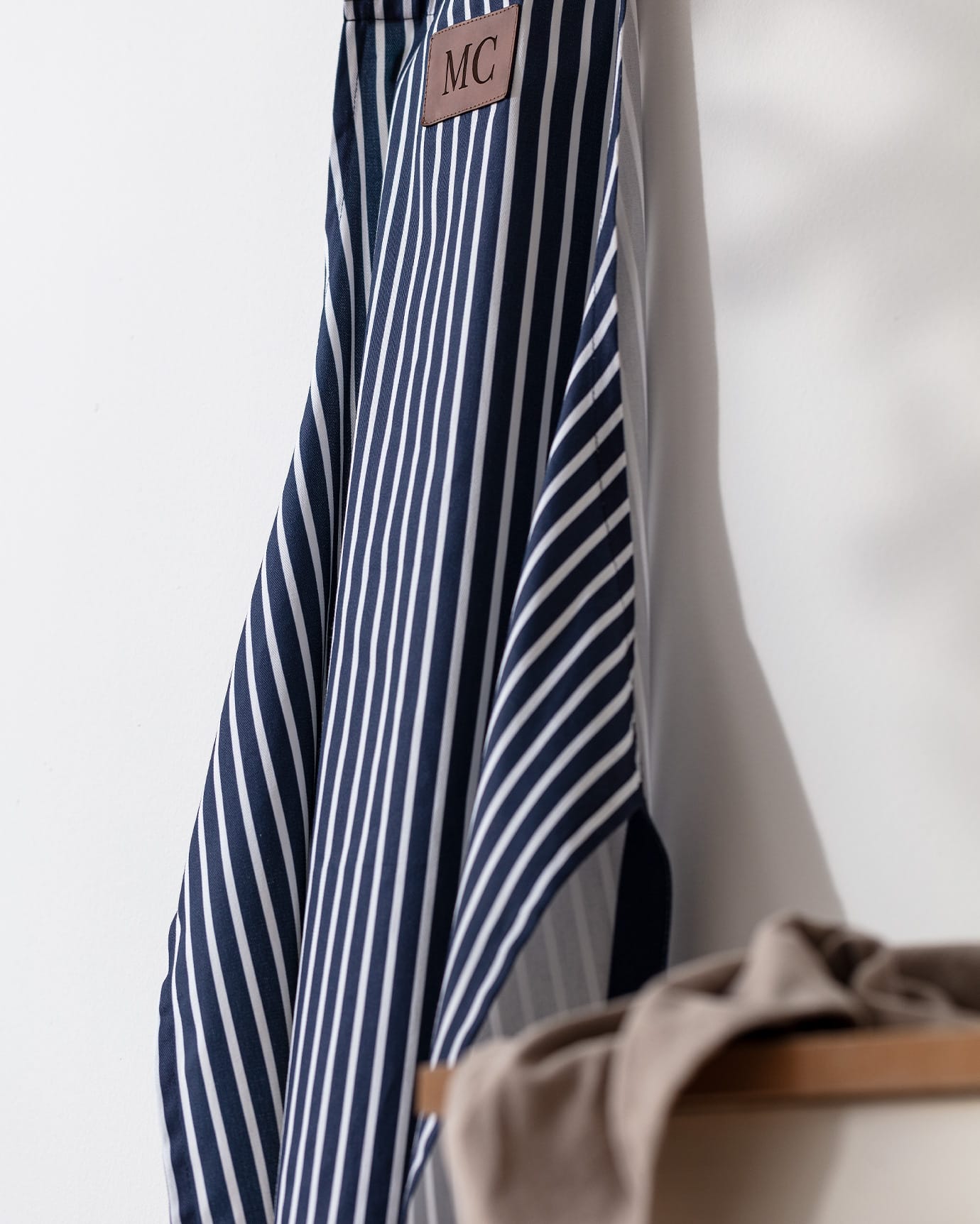 Premium 100% Cotton Kitchen Apron - Navy Blue & White Striped Design